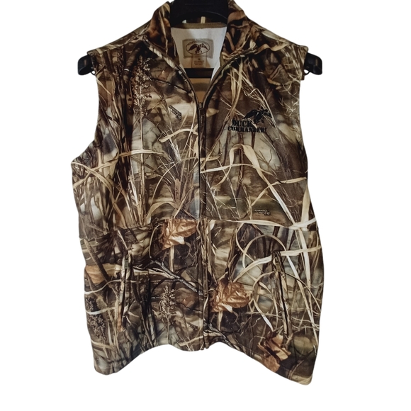 Duck Commander Vest Mens M Green Brown Leaf Camo Bird Bag Hunting Zip Up Outdoor - Picture 2 of 9